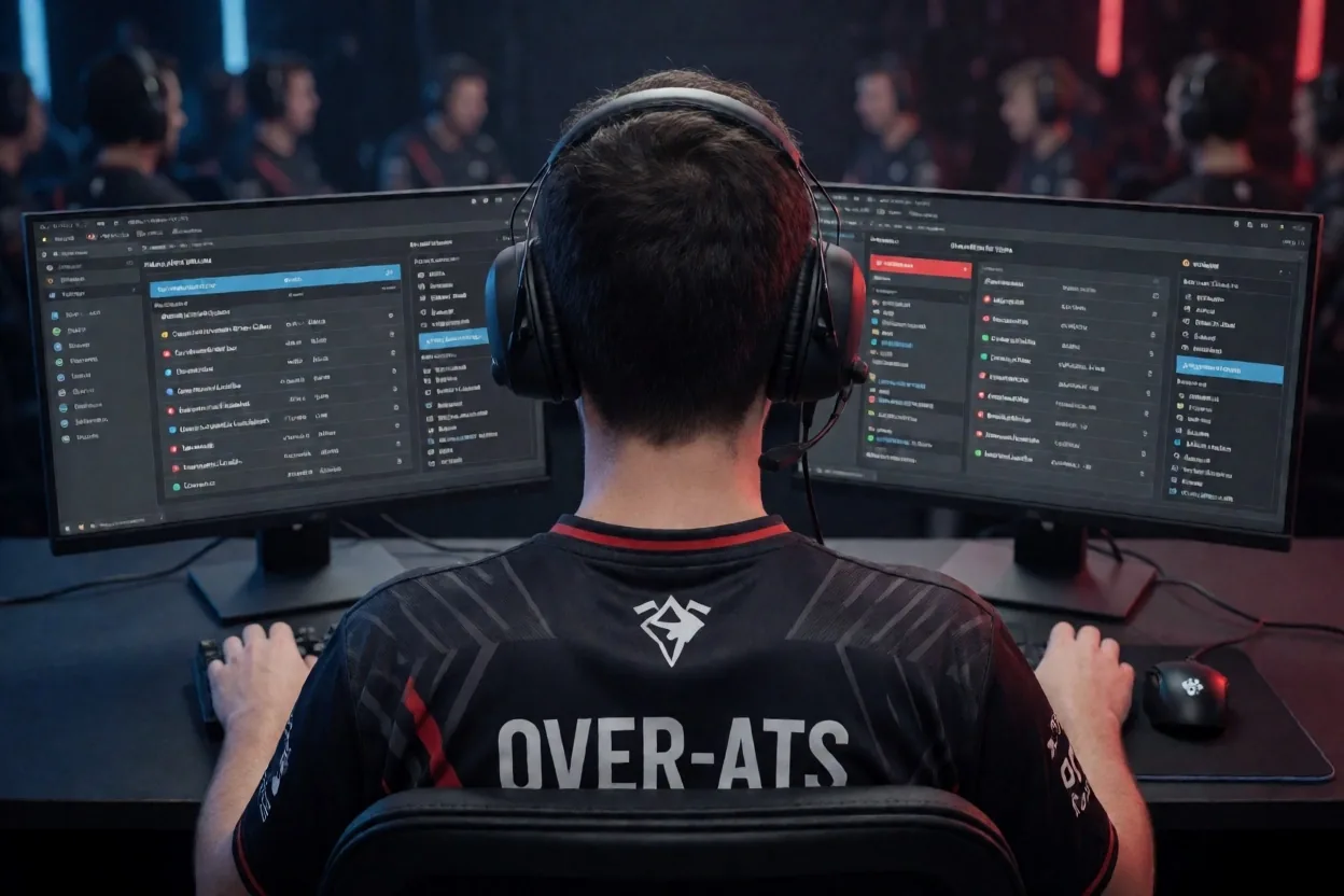 Jugador profesional de eSports concentrado durante una partida de torneo