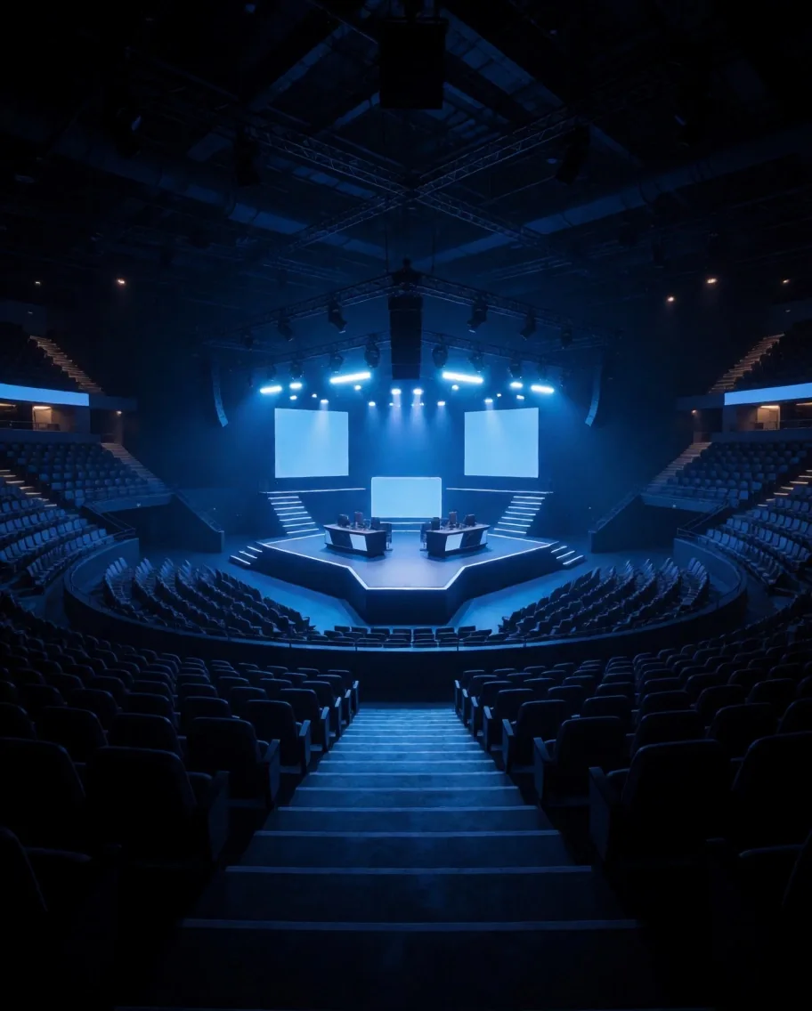 Interior de arena de eSports en Madrid durante una competición profesional